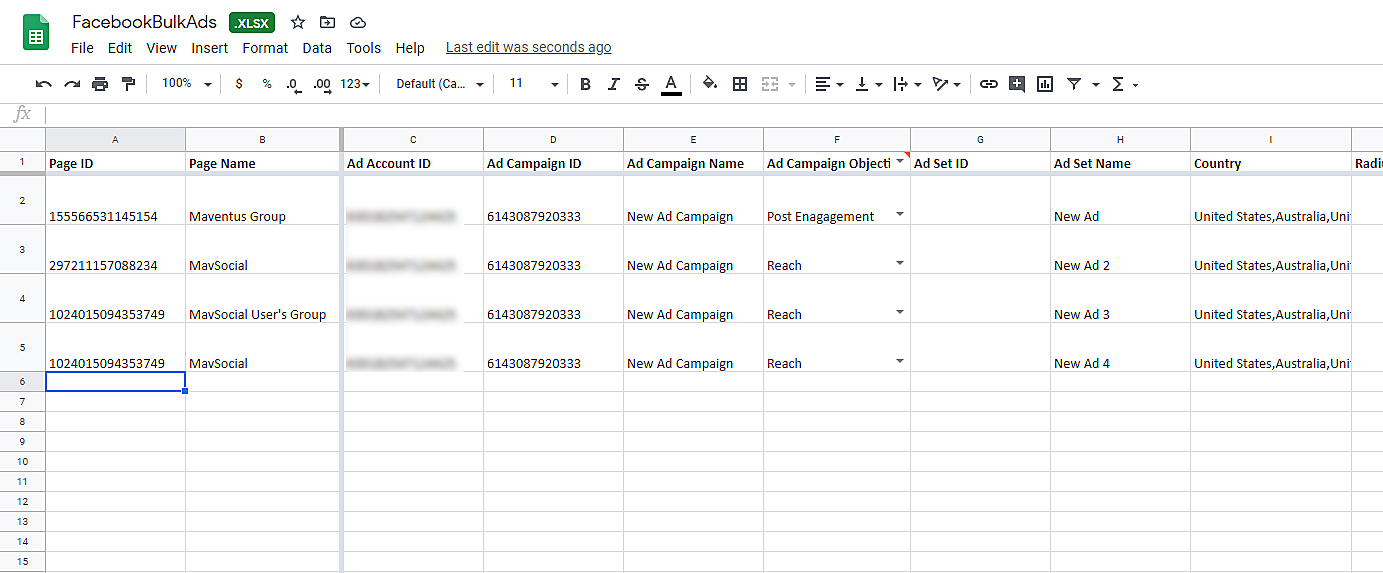 Bulk Facebook Ads Excel